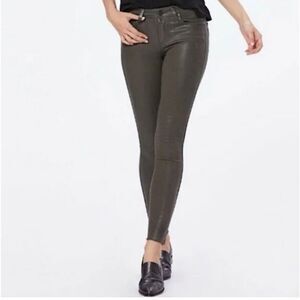 Paige Denim Hoxton Ankle Skinny Leg Jean Forest Green Chive Luxe Coating Size 26